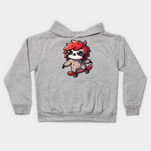 Skateboarding Sloth Manga Style Design - Cool Shaggy Hair Kids Hoodie